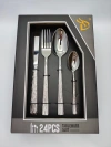 Silver stainless steel hotel knife and fork set, including knife and fork, large and small spoons, black gift box, 24pieces set of fine products details Picture